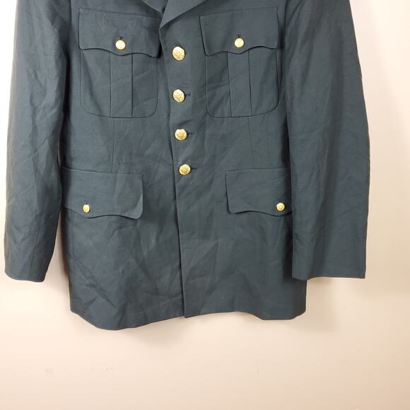 Vintage Army Green Service Coat Blazer Gold Tone Hardware Wool Blend 42R - Picture 3 of 11